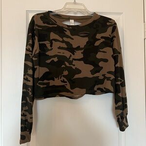 NWOT Long Sleeve Distressed Camp Crop Top